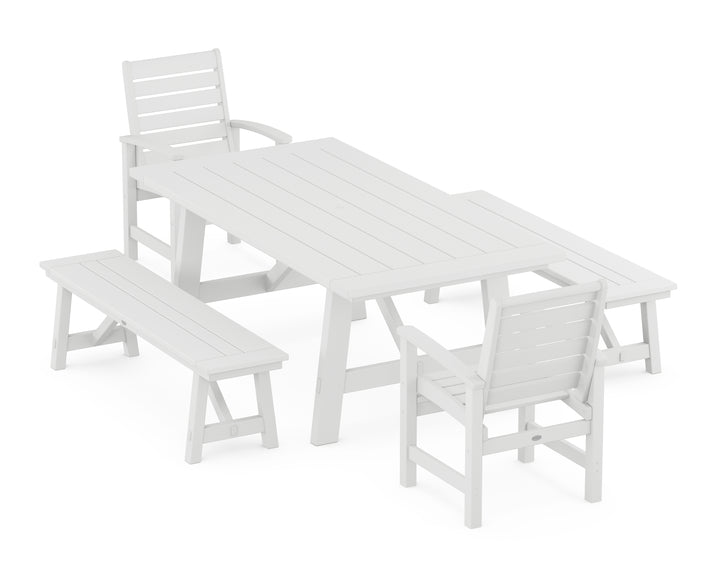 POLYWOOD® Signature 5-Piece Rustic Farmhouse Dining Set With Benches