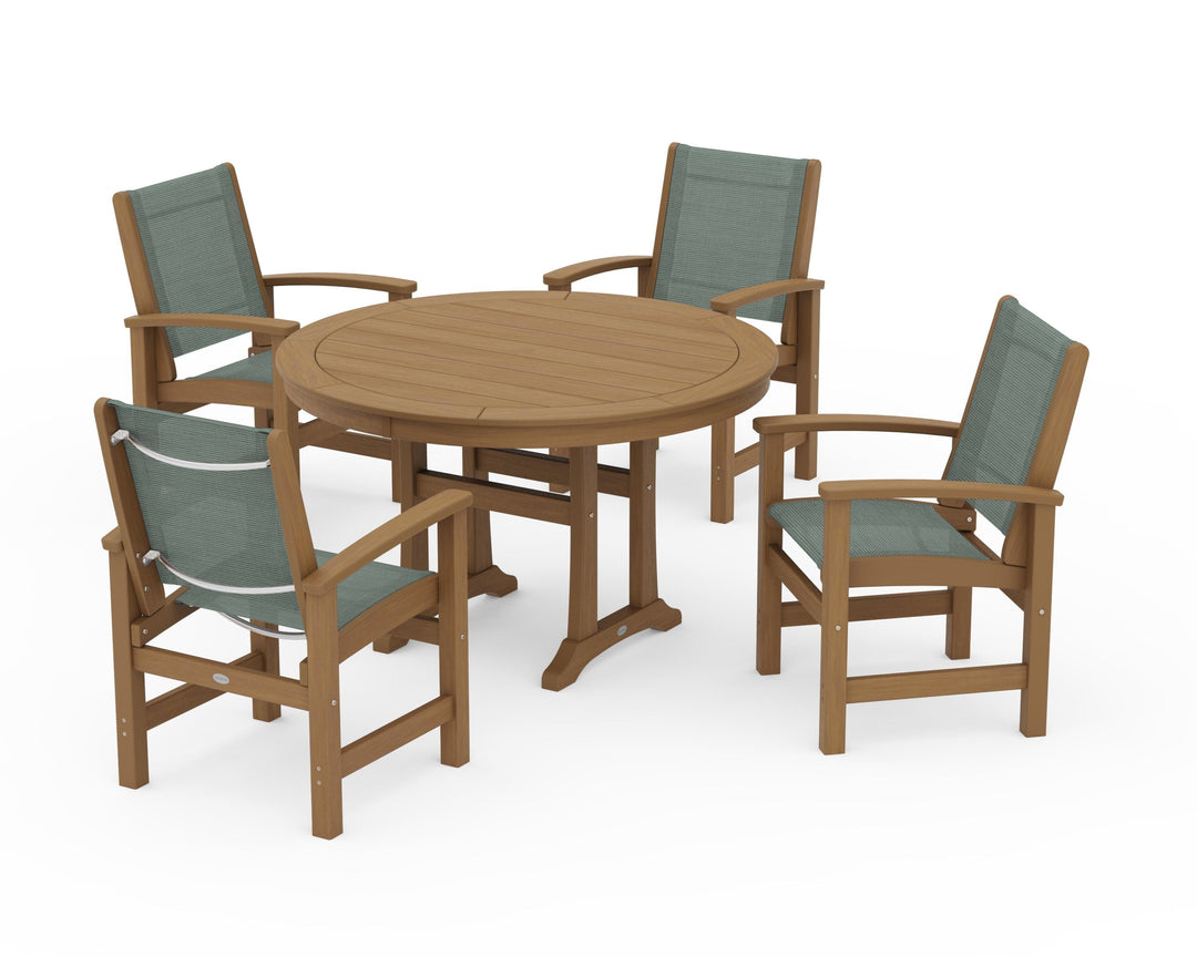 POLYWOOD® Coastal 5-Piece Round Dining Set with Trestle Legs