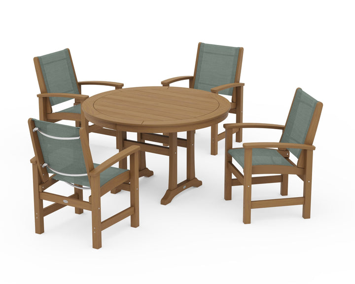 POLYWOOD® Coastal 5-Piece Round Dining Set with Trestle Legs