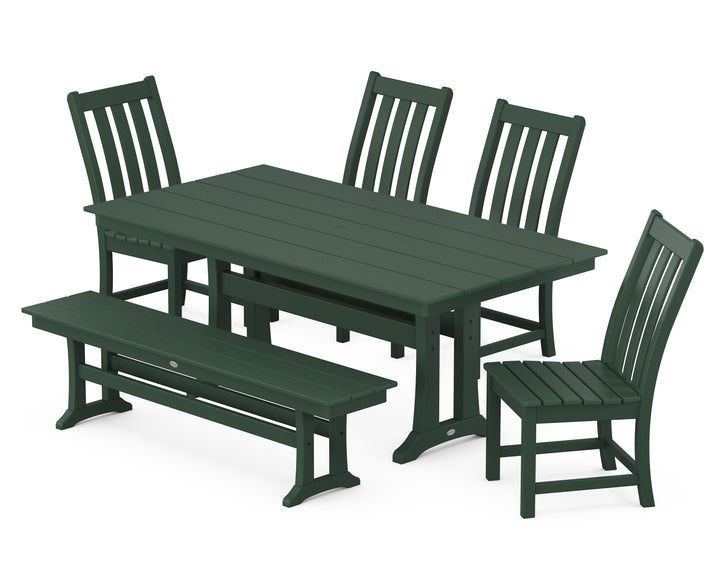 POLYWOOD® Vineyard Side Chair 6-Piece Farmhouse Dining Set with Trestle Legs and Bench