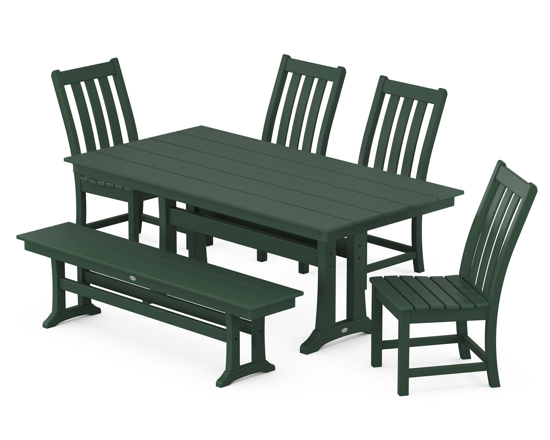 POLYWOOD® Vineyard Side Chair 6-Piece Farmhouse Dining Set with Trestle Legs and Bench