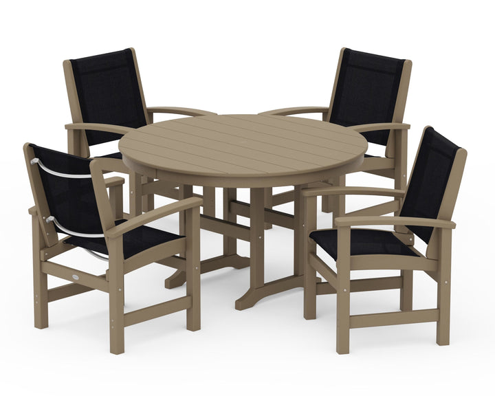POLYWOOD® Coastal 5-Piece Round Farmhouse Dining Set