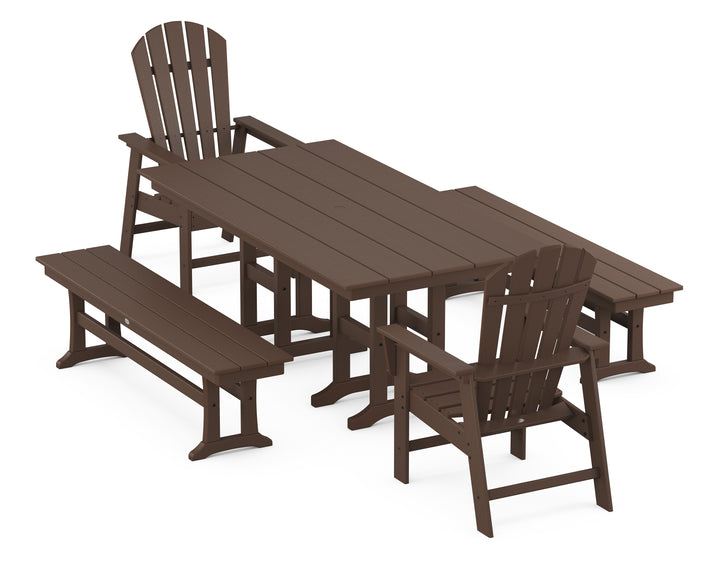 POLYWOOD® South Beach 5-Piece Farmhouse Dining Set with Benches