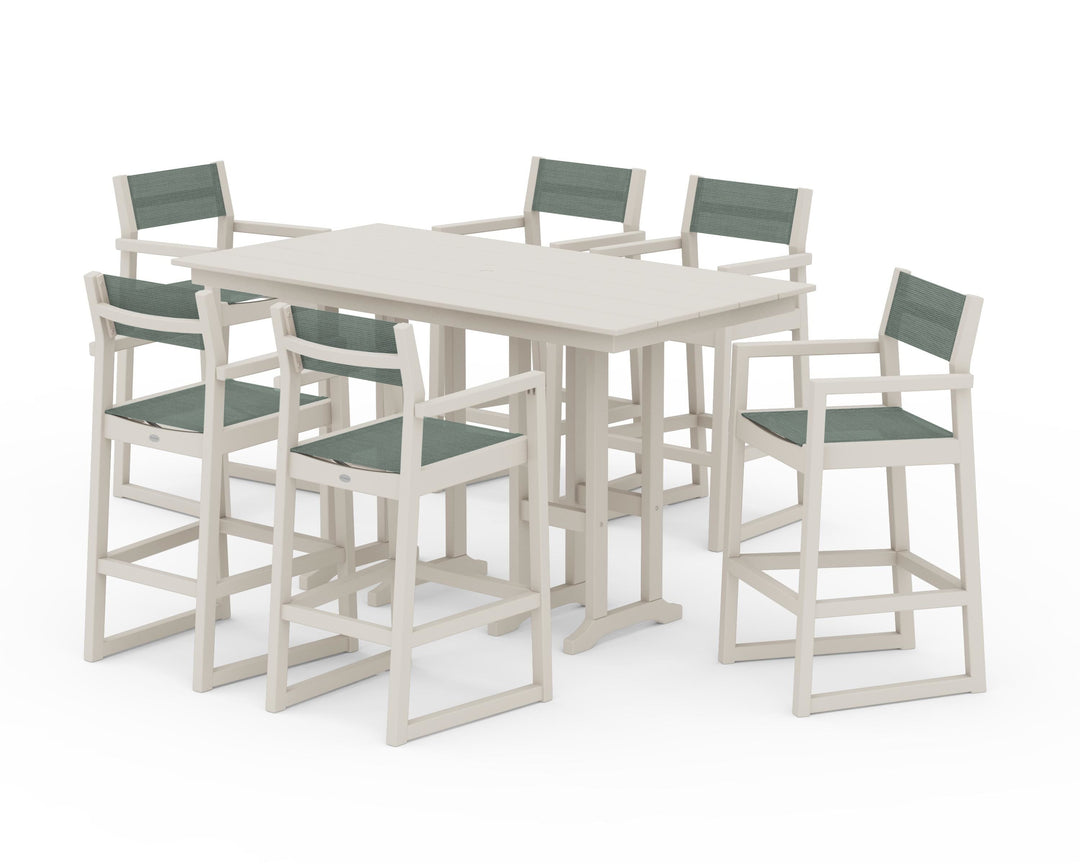 POLYWOOD® EDGE Sling Arm Chair 7-Piece Farmhouse Bar Set