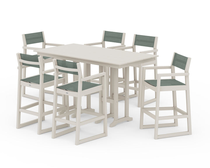 POLYWOOD® EDGE Sling Arm Chair 7-Piece Farmhouse Bar Set