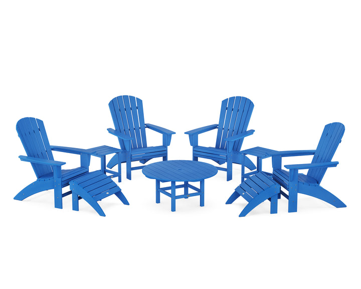 POLYWOOD® Nautical Curveback Adirondack Chair 9-Piece Conversation Set