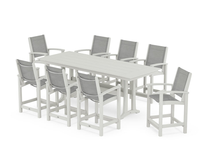 POLYWOOD® Coastal 9-Piece Farmhouse Counter Set with Trestle Legs