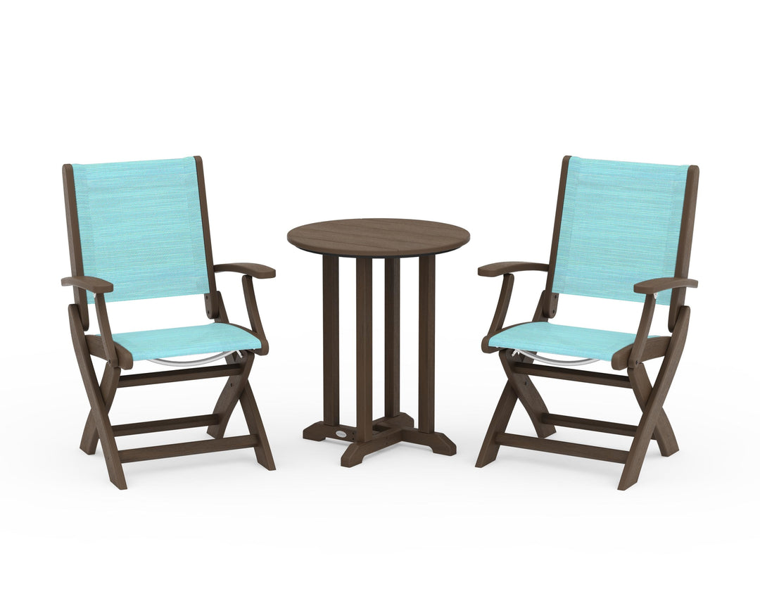 POLYWOOD® Coastal Folding 3-Piece Round Bistro Dining Set