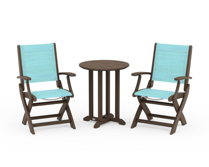 POLYWOOD® Coastal Folding 3-Piece Round Bistro Dining Set