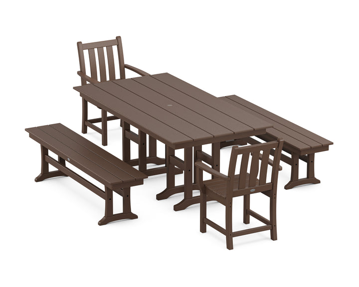 POLYWOOD® Traditional Garden 5-Piece Farmhouse Dining Set with Benches
