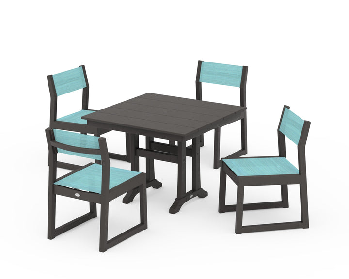 POLYWOOD® EDGE Sling 5-Piece Farmhouse Trestle Side Chair Dining Set