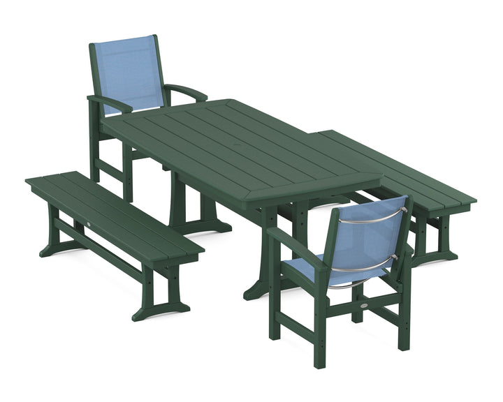 POLYWOOD® Coastal 5-Piece Dining Set with Trestle Legs and Benches