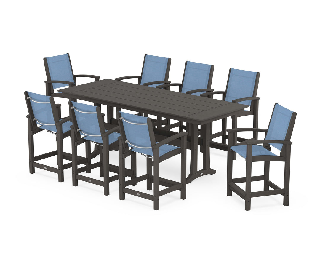 POLYWOOD® Coastal 9-Piece Farmhouse Counter Set with Trestle Legs