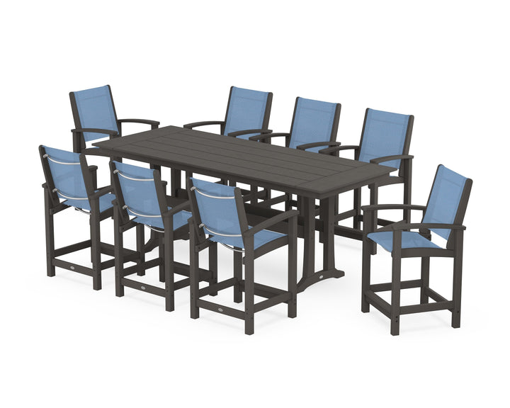 POLYWOOD® Coastal 9-Piece Farmhouse Counter Set with Trestle Legs