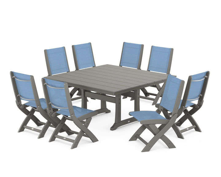 POLYWOOD® Coastal Folding Side Chair 9-Piece Farmhouse Dining Set