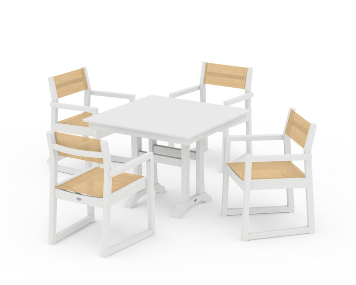 POLYWOOD® EDGE Sling 5-Piece Farmhouse Dining Set with Trestle Legs