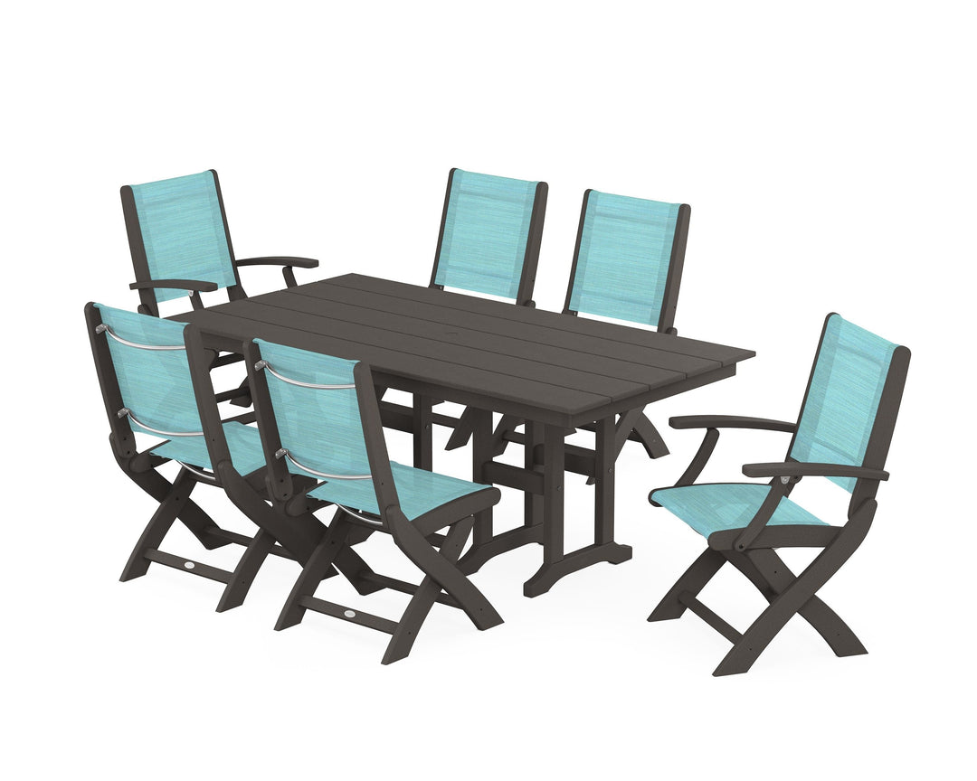 POLYWOOD® Coastal Folding Chair 7-Piece Farmhouse Dining Set