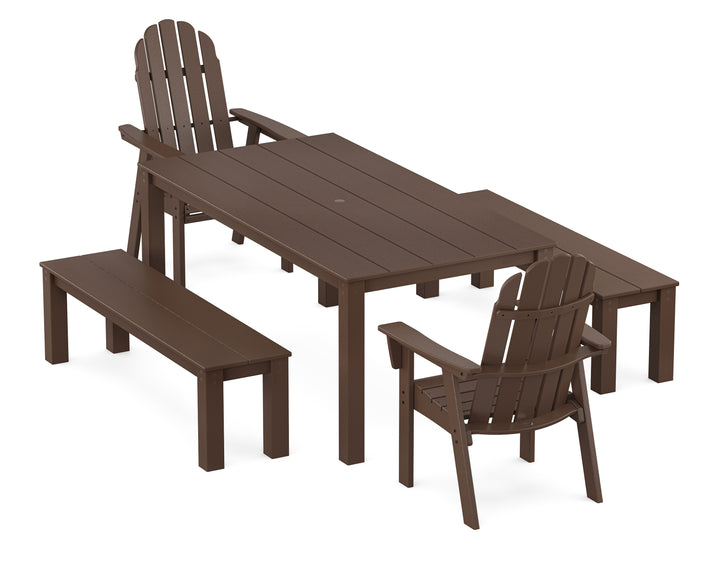POLYWOOD® Vineyard Curveback Adirondack 5-Piece Parsons Dining Set with Benches