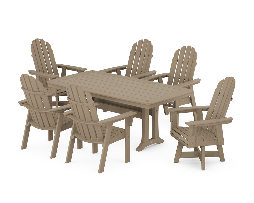 POLYWOOD® Vineyard Curveback Adirondack Swivel Chair 7-Piece Dining Set with Trestle Legs