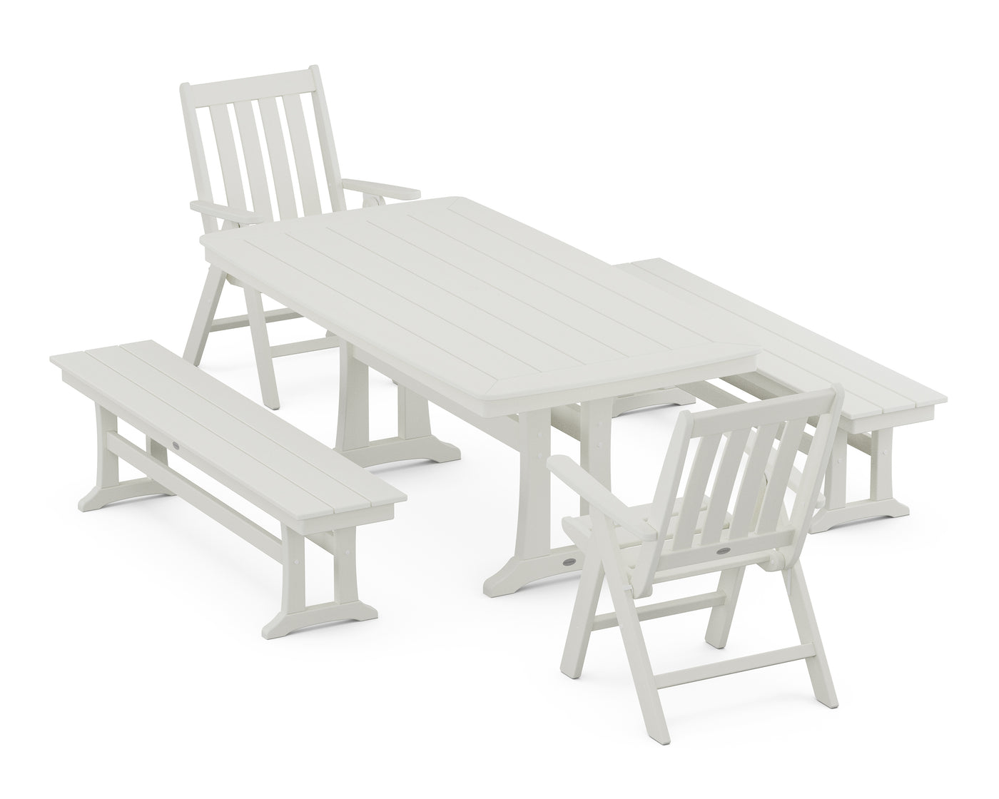 Vineyard Folding Chair 5-Piece Dining Set with Trestle Legs and Benches