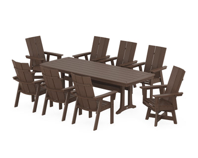 Modern Curveback Adirondack Swivel 9-Piece Dining Set with Trestle Legs