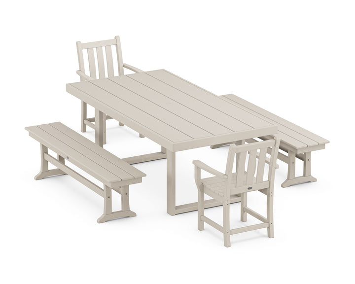 POLYWOOD® Traditional Garden 5-Piece Dining Set with Benches
