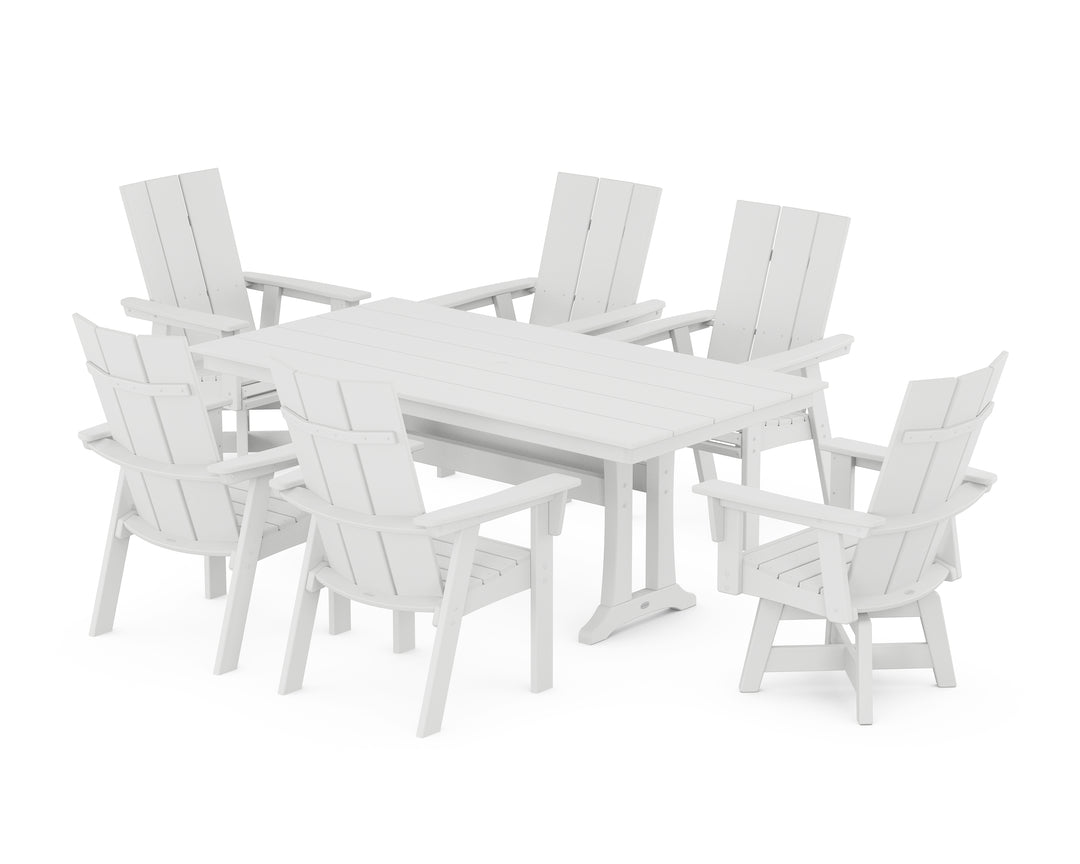 POLYWOOD® Modern Curveback Adirondack Swivel Chair 7-Piece Farmhouse Dining Set With Trestle Legs