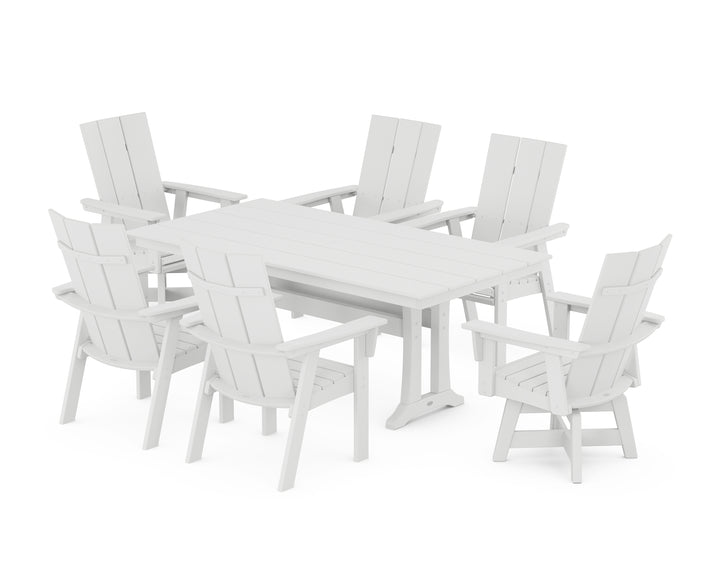 POLYWOOD® Modern Curveback Adirondack Swivel Chair 7-Piece Farmhouse Dining Set With Trestle Legs