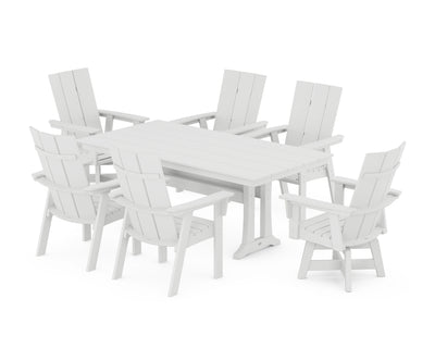 Modern Curveback Adirondack Swivel Chair 7-Piece Farmhouse Dining Set With Trestle Legs