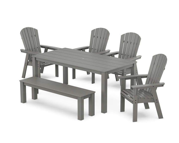 POLYWOOD® Nautical Curveback Adirondack 6-Piece Parsons Dining Set with Bench