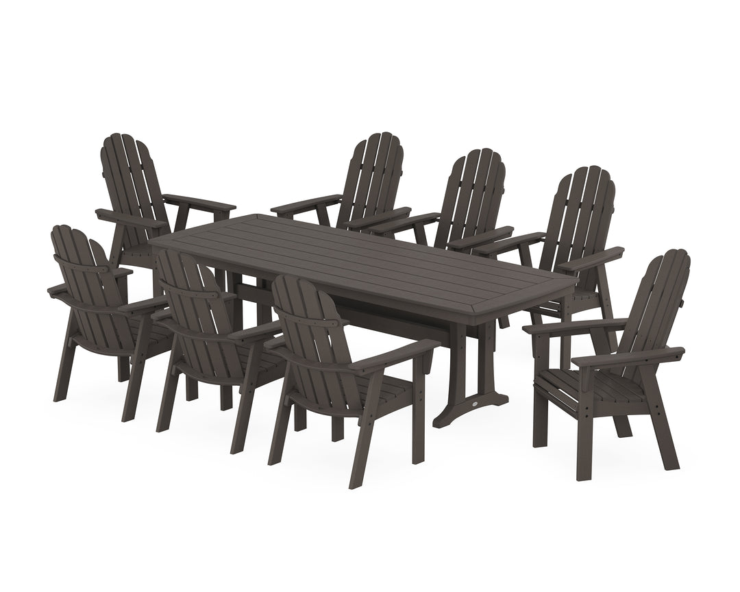 POLYWOOD® Vineyard Curveback Adirondack 9-Piece Dining Set with Trestle Legs
