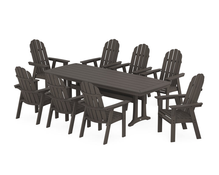 POLYWOOD® Vineyard Curveback Adirondack 9-Piece Dining Set with Trestle Legs