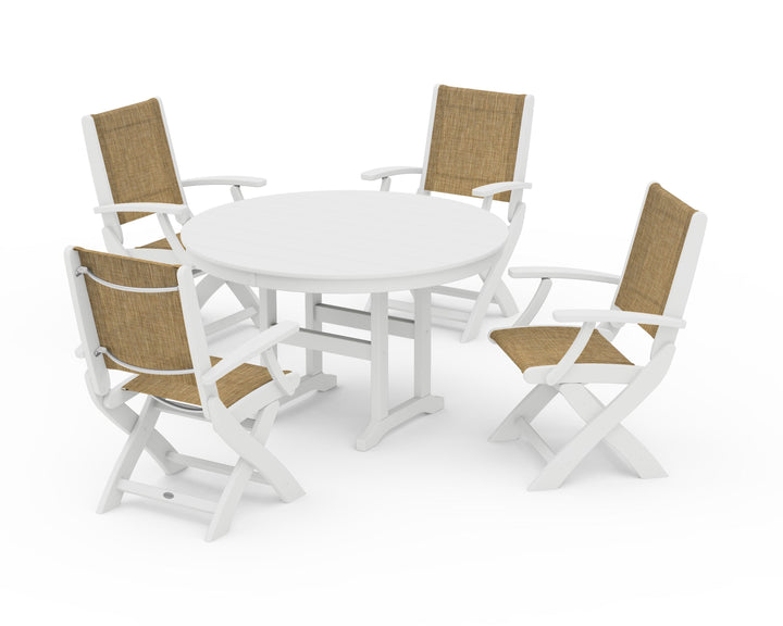 POLYWOOD® Coastal Folding Chair 5-Piece Round Dining Set