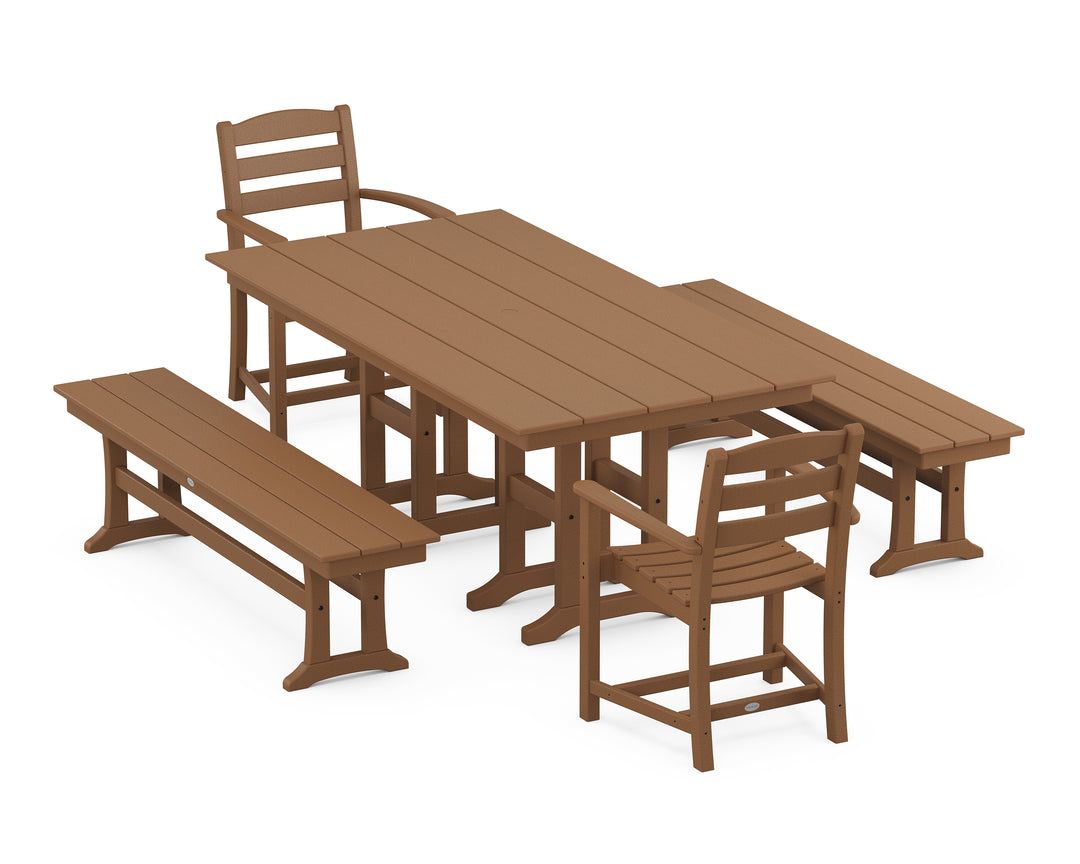 POLYWOOD® La Casa Café 5-Piece Farmhouse Dining Set with Benches
