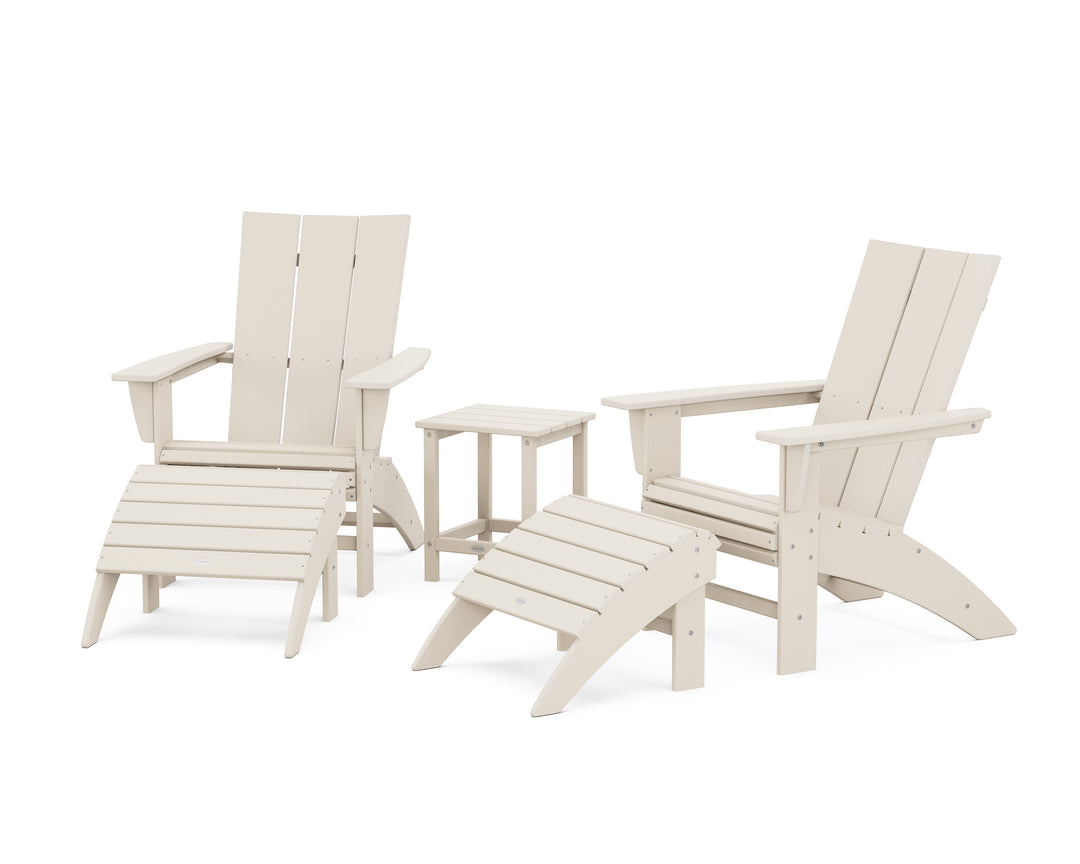 POLYWOOD® Modern Curveback Adirondack Chair 5-Piece Set with Ottomans and 18" Side Table
