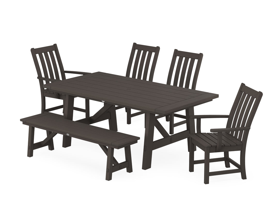 POLYWOOD® Vineyard 6-Piece Rustic Farmhouse Dining Set With Bench