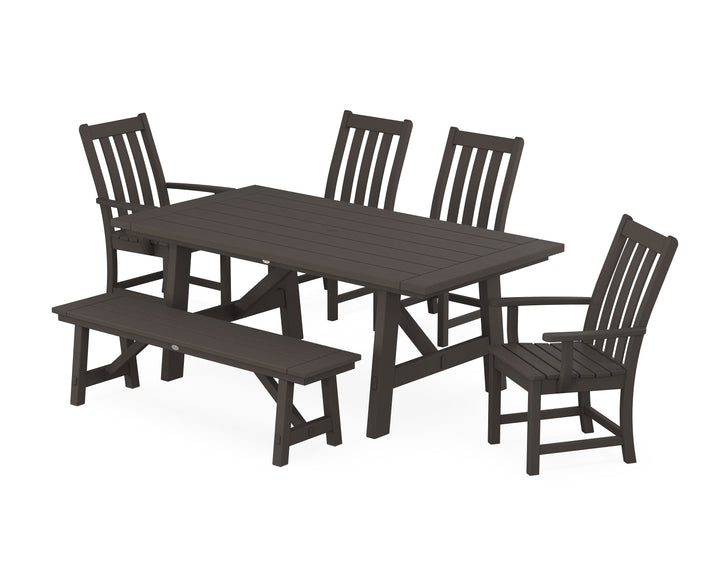 POLYWOOD® Vineyard 6-Piece Rustic Farmhouse Dining Set With Bench