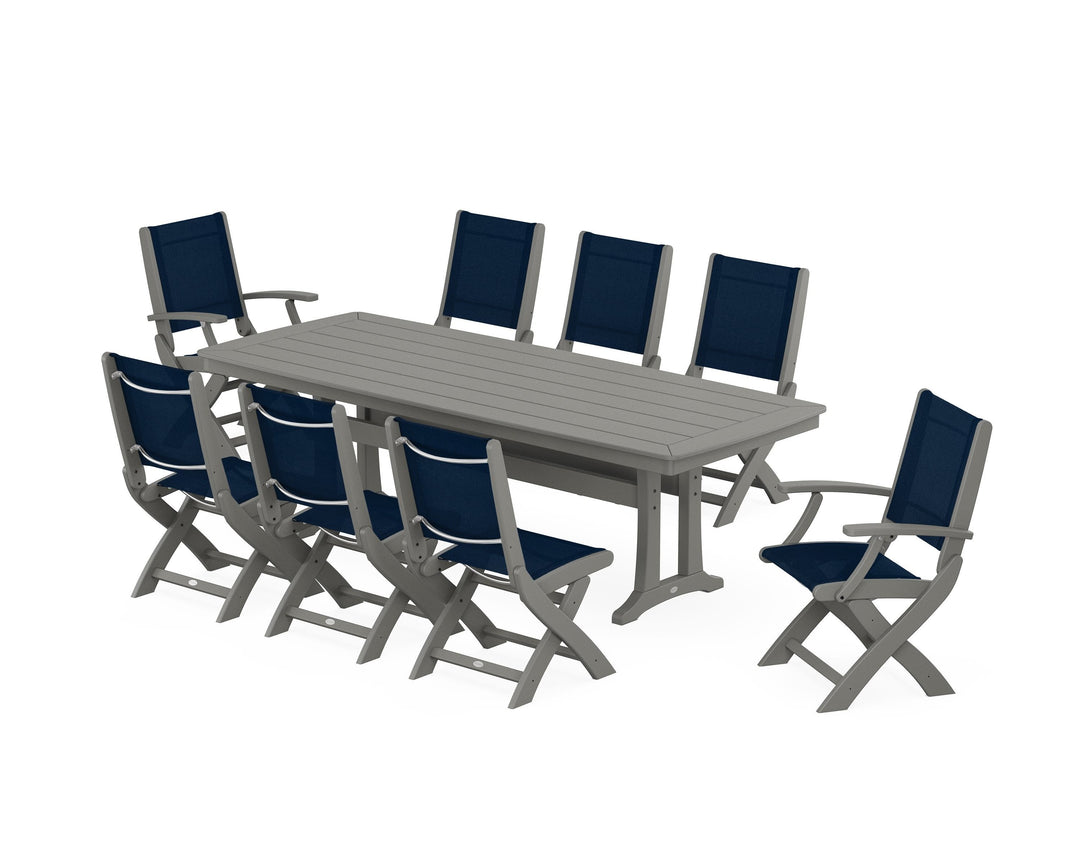 POLYWOOD® Coastal Folding 9-Piece Dining Set with Trestle Legs