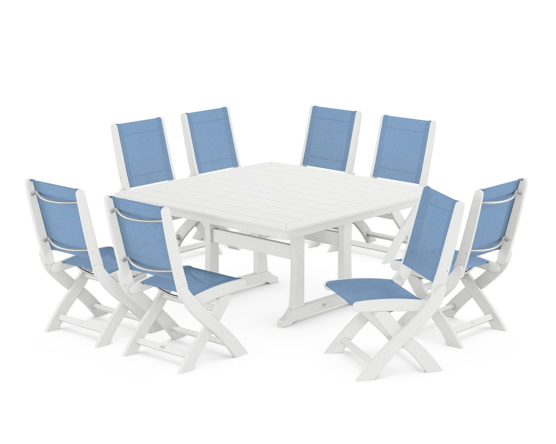 POLYWOOD® Coastal Folding Side Chair 9-Piece Dining Set with Trestle Legs