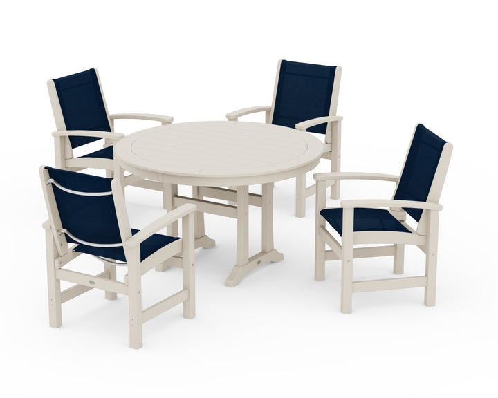 POLYWOOD® Coastal 5-Piece Round Dining Set with Trestle Legs