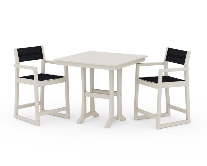 POLYWOOD® EDGE Sling Arm Chair 3-Piece Farmhouse Counter Set with Trestle Legs