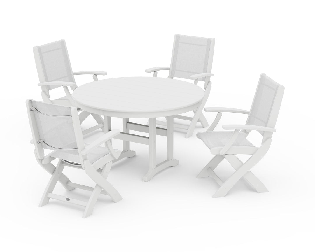 POLYWOOD® Coastal Folding Chair 5-Piece Round Dining Set
