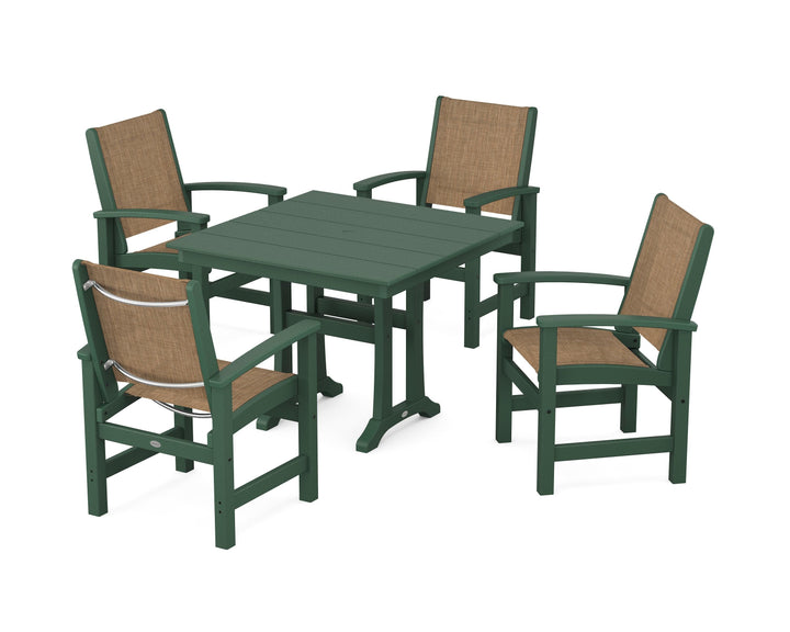 POLYWOOD® Coastal 5-Piece Farmhouse Dining Set With Trestle Legs