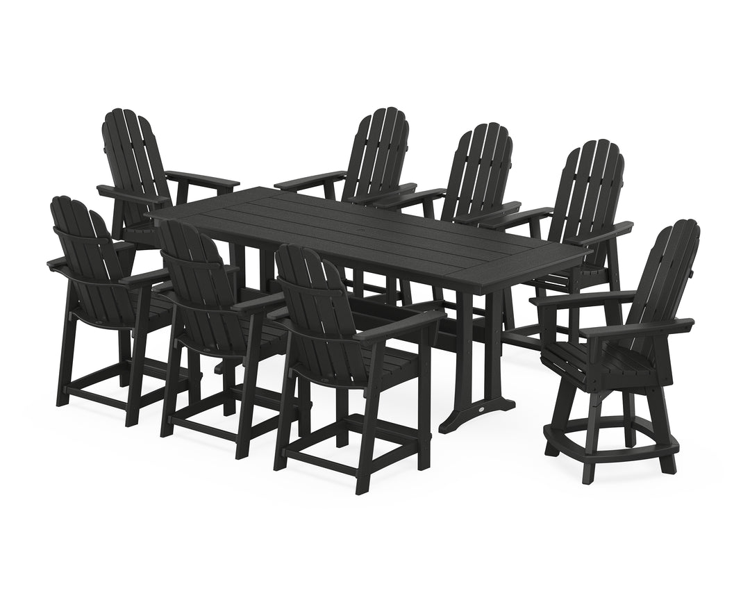 POLYWOOD® Vineyard Curveback Adirondack Swivel 9-Piece Farmhouse Counter Set with Trestle Legs