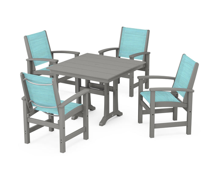POLYWOOD® Coastal 5-Piece Farmhouse Dining Set With Trestle Legs