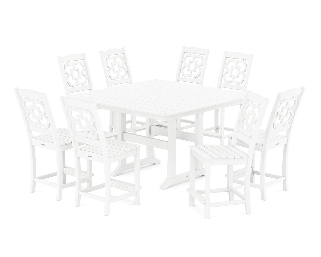 Martha Stewart by POLYWOOD® Chinoiserie 9-Piece Square Side Chair Counter Set with Trestle Legs