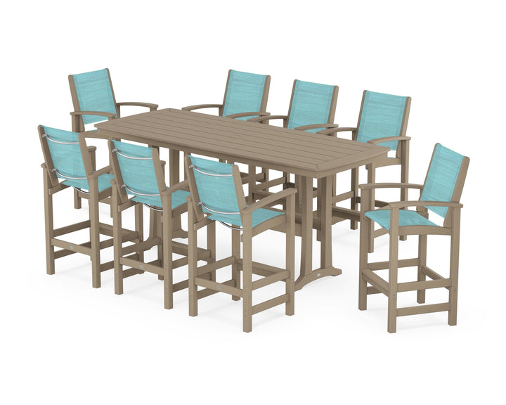POLYWOOD® Coastal 9-Piece Bar Set with Trestle Legs