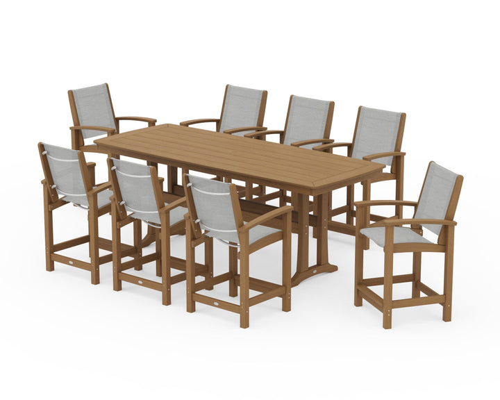 POLYWOOD® Coastal 9-Piece Counter Set with Trestle Legs