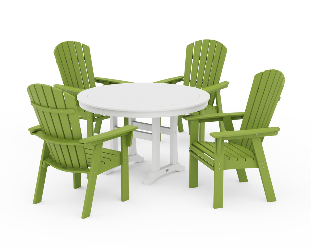 POLYWOOD® Nautical Curveback Adirondack 5-Piece Round Dining Set with Trestle Legs