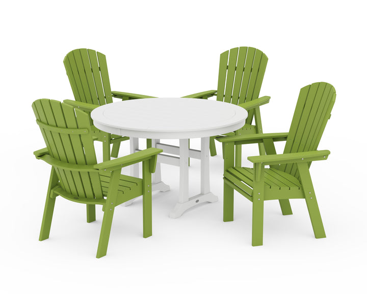 POLYWOOD® Nautical Curveback Adirondack 5-Piece Round Dining Set with Trestle Legs